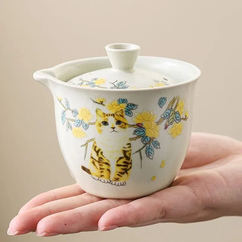 Ru kiln travel tea set suit portable outdoor camping style tea drinking portable one pot three cups kung fu tea set
