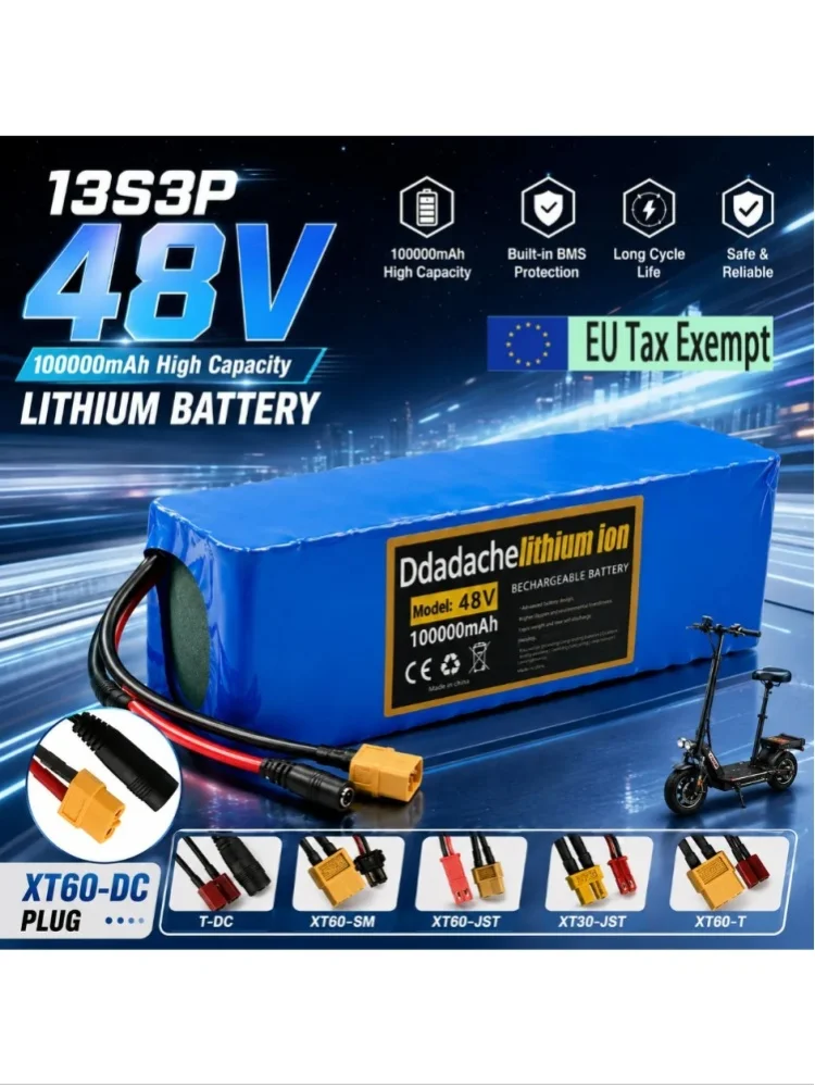 2025 Neuer 48V 100Ah 2000W 13S3P DC/T Lithium-Ionen-Akku Geeignet für 48V-Motoren mit BMS