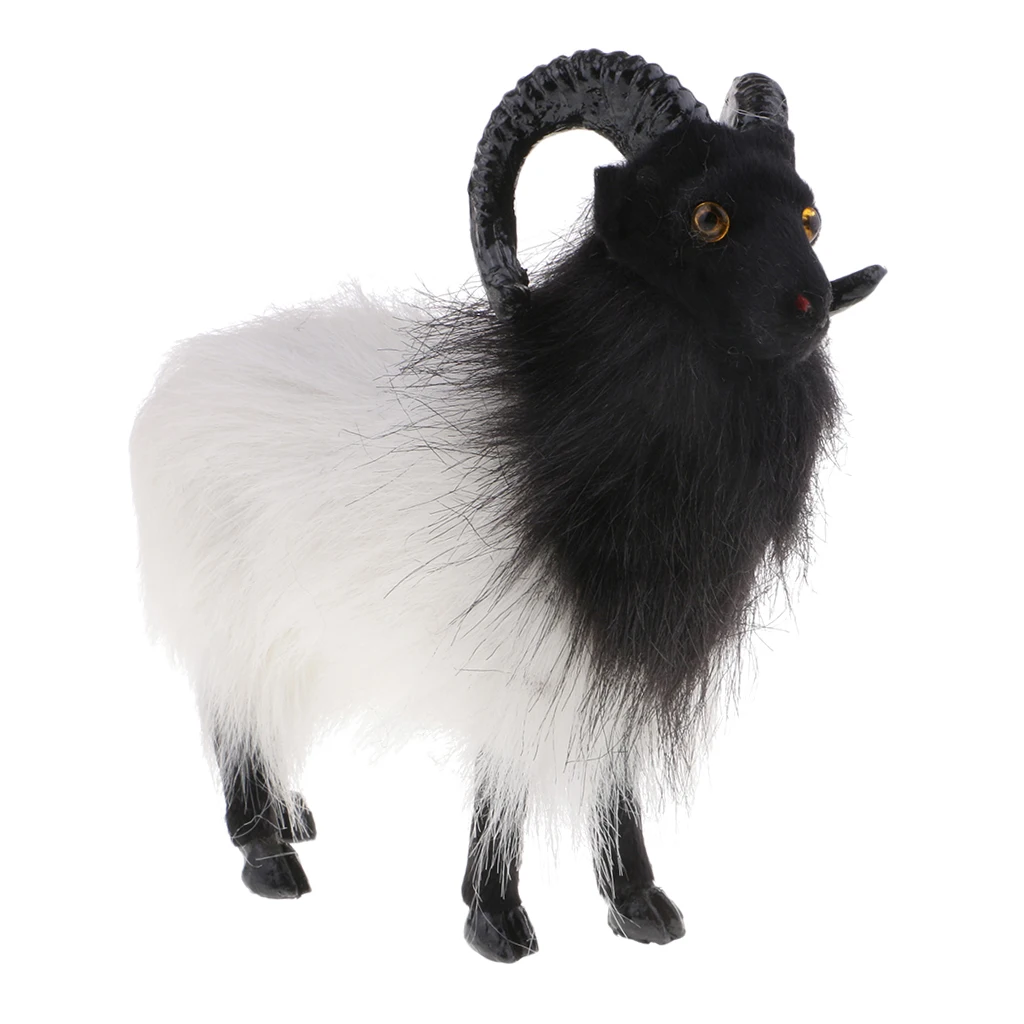 Animal Goat Plush Toy Realistic Synthetic Fibre Sheep Figurine Ornament for Party and Home Tabletop Decor