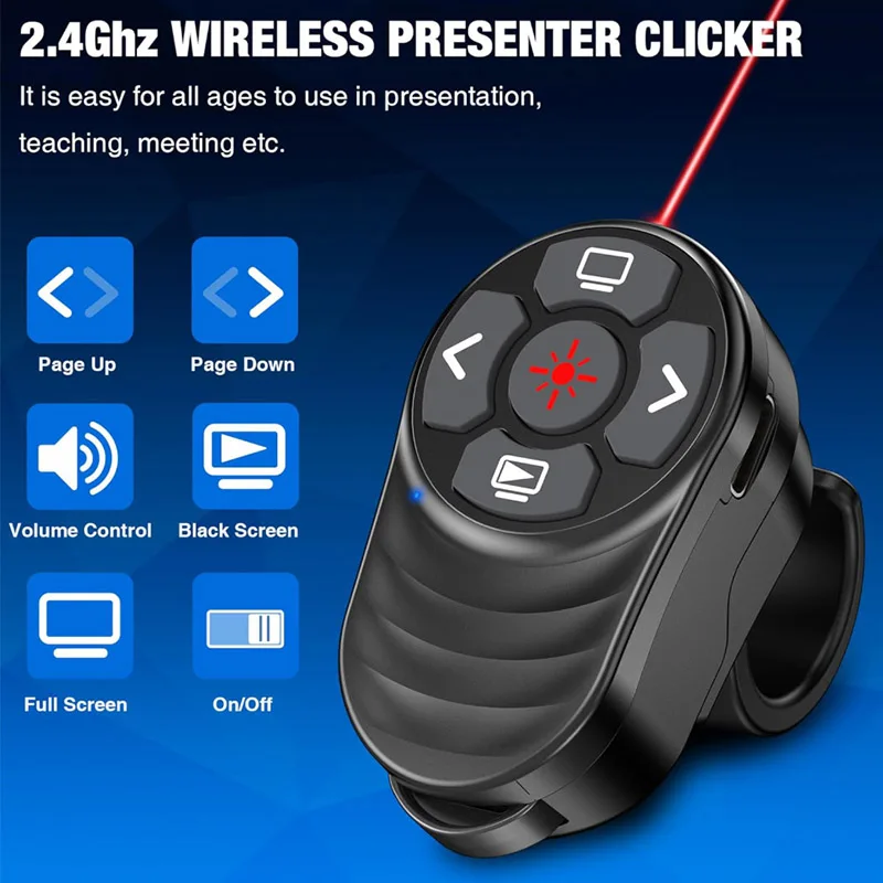 2.4 جيجا هرتز عرض لاسلكي للتحكم عن بعد البنصر USB نوع C قابلة للشحن PPT الفرس لنظام التشغيل Windows-MAC OS Linux Android