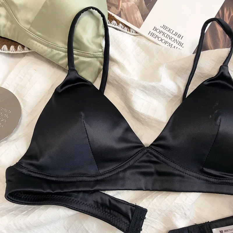 Silk mulberry silk lingerie no steel ring no trace triangle cup thin section bra commuting top support underwear bralette sexy