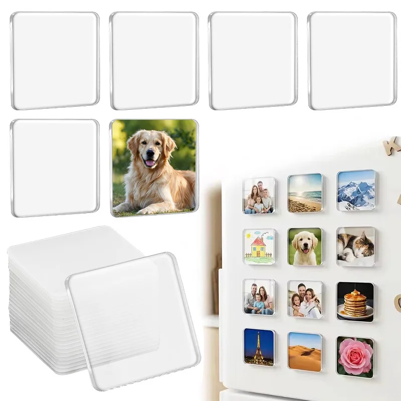 10/20Pcs Blank Acrylic Fridge Magnets Clear Square Magnet Blanks DIY Photo Fridge Decorations Customizable Refrigerator Magnets