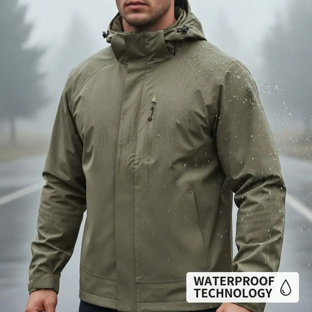 

Plus Size Jacket 2026 Spring Autumn Casual Hooded Waterproof Zipper Coat Solid Color Windproof Breathable Men Riding Jackets