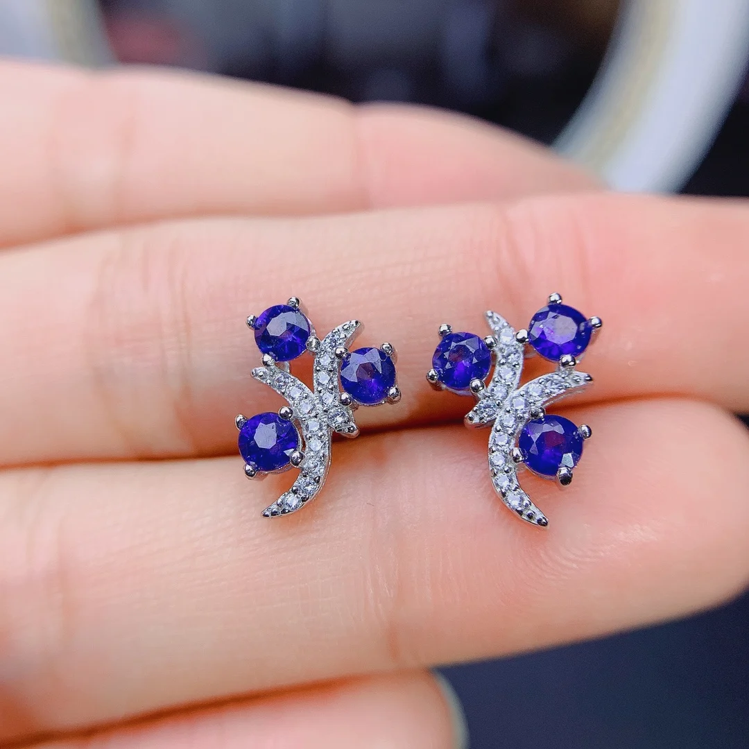 

Natural Sapphire Women's Silver 925 Wedding Stud Gemstone Free Shipping Simply Atmospheric Sterling Certified Jewelry boutique