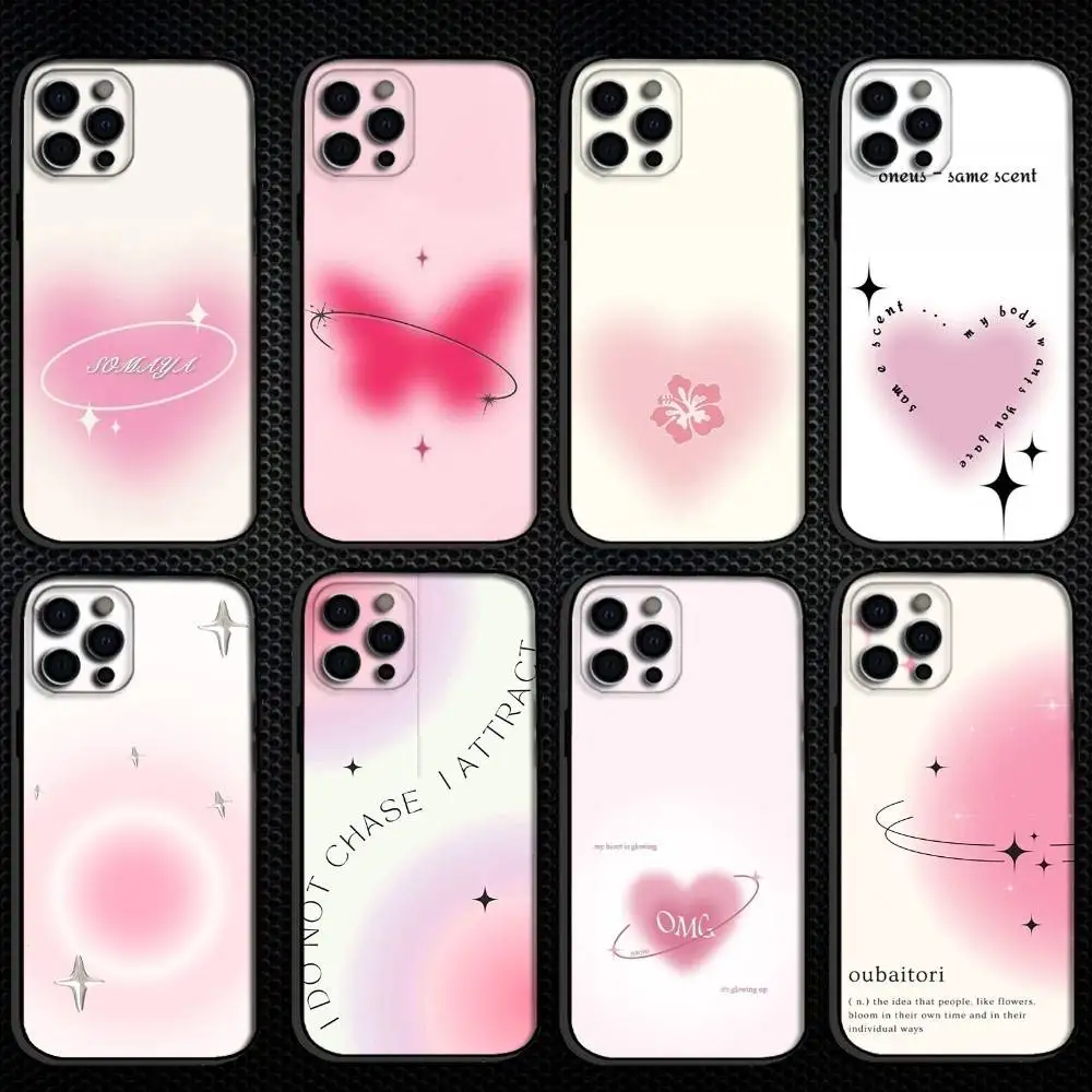 

Healing Pink Blush Gradient Phone Case For iPhone 16,15,14,13,12,11 Plus,Pro Max, Others Soft Black Cover