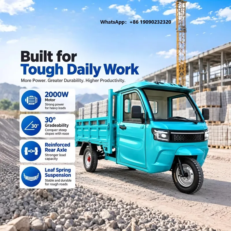 Electric Cargo Tricycle 2000W Motor Construction Site Cargo Transportation Electric Tricycle With Hydraulic Self Unloading T001
