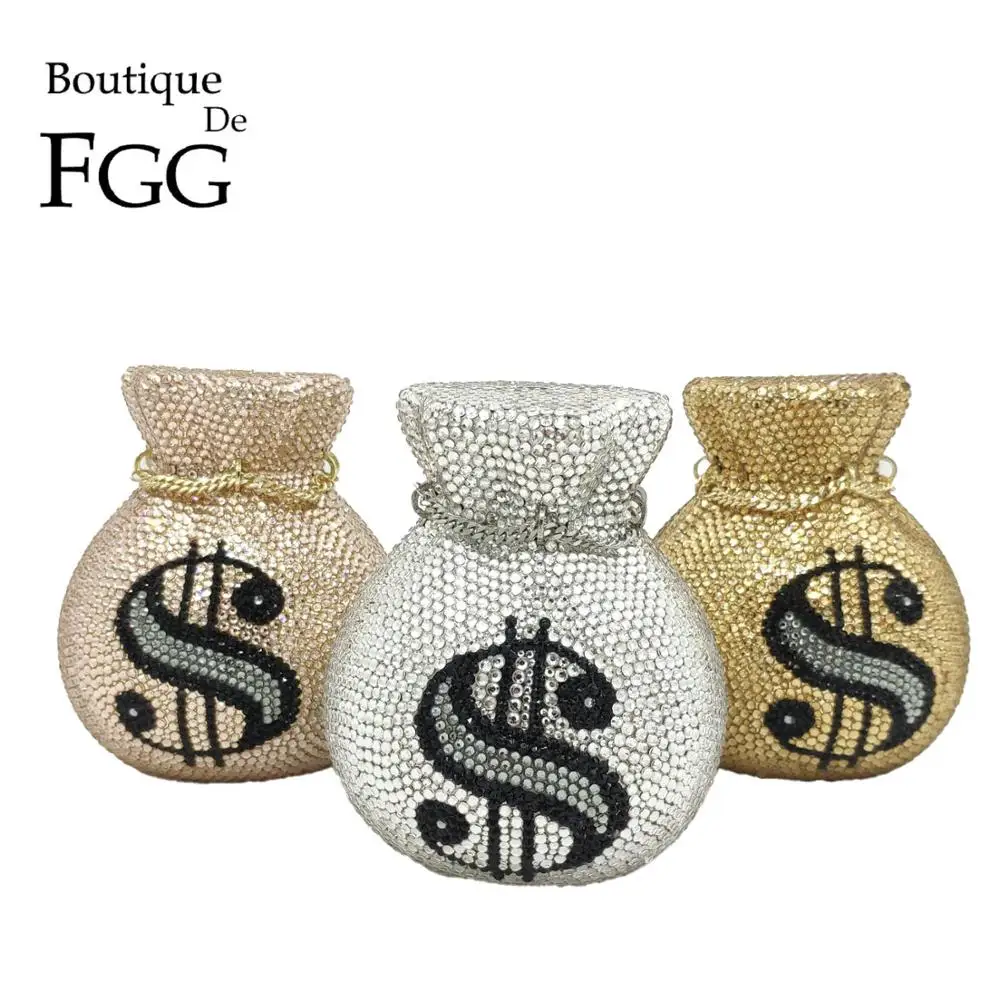 Boutique De FGG Novelty Designer MInaudiere Handbags Women Gold Money Pouch Bag Crystal Clutch Purses Party Cocktail Diamond Bag