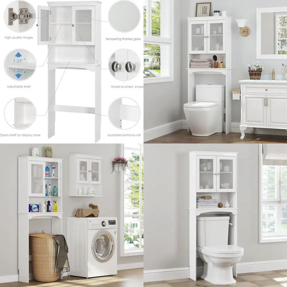 

Шкаф для хранения над унитазом со стеклянными дверцами, белый, органайзер для ванной комнаты над унитазом