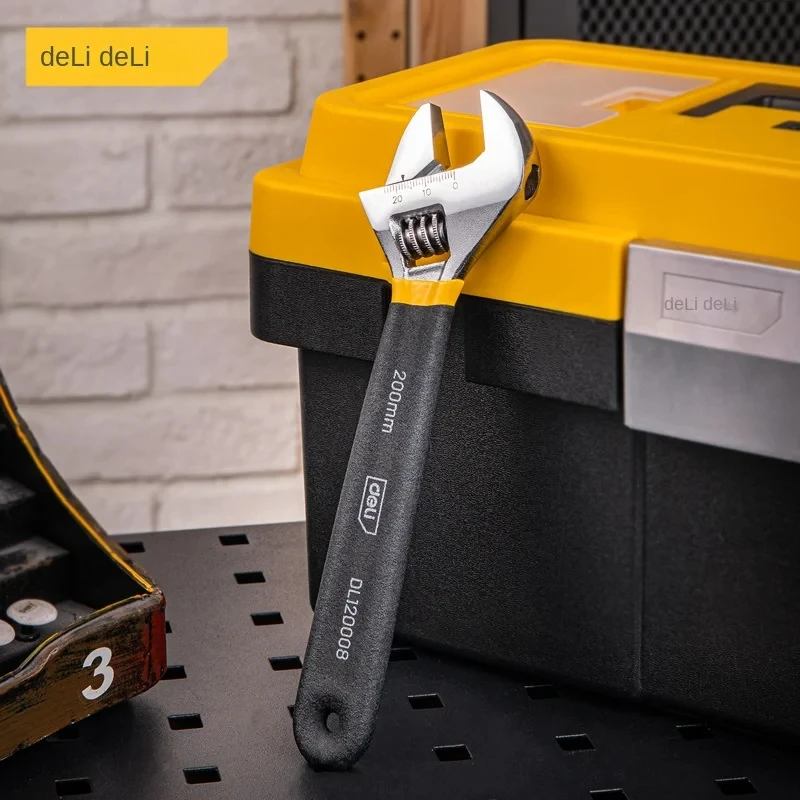 DELI Adjustable Wrench Universal Spanner Dip Plastic Carbon Steel Mechanical Workshop Hand Repair Tools Car Bicycle Wrench