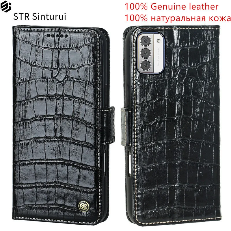 

STR Genuine crocodile grain leather card Slot Wallet Cover For Nokia G310 G42 G22 G21 G20 G10 G11 Plus shockproof phone Case