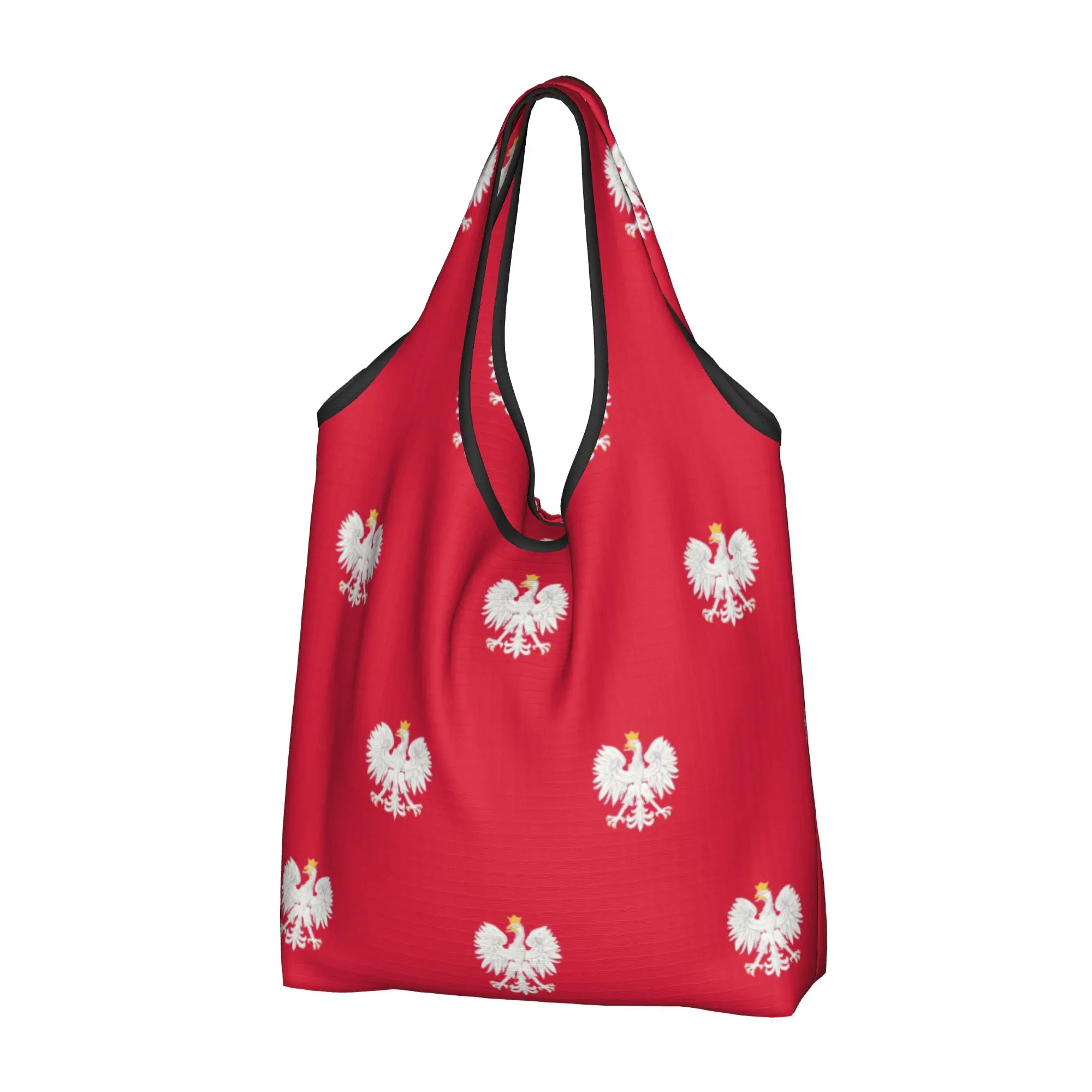 Cute Polish Crest Shopping Tote Bag Portable Polska Poland Eagle Pride Grocery Shopper Shoulder Bag