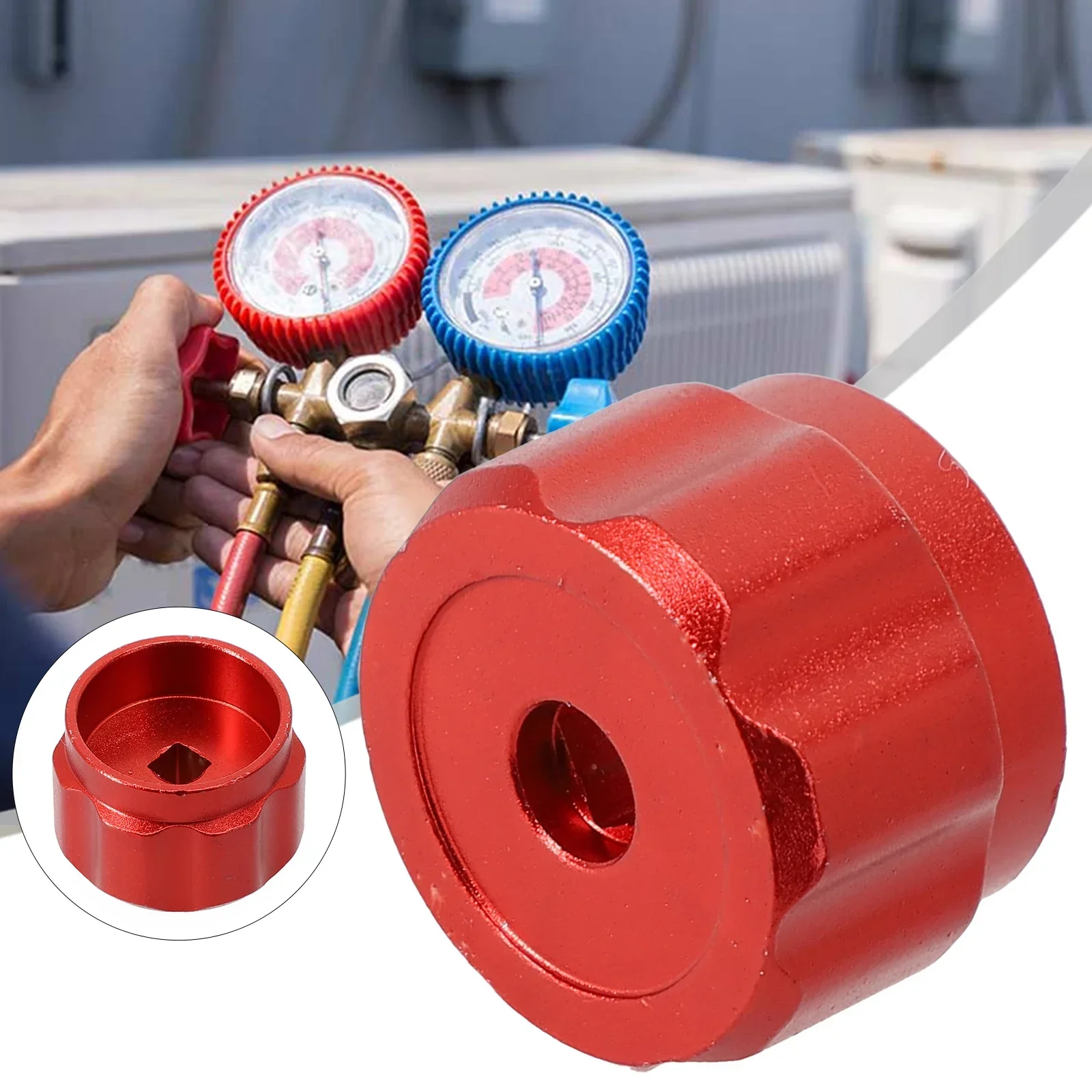 Upgrade Your Manifold Gauges With Round Wheel Handle, Easy To Operate Knob In Red, Rust Resistant Aluminum Alloy Construction