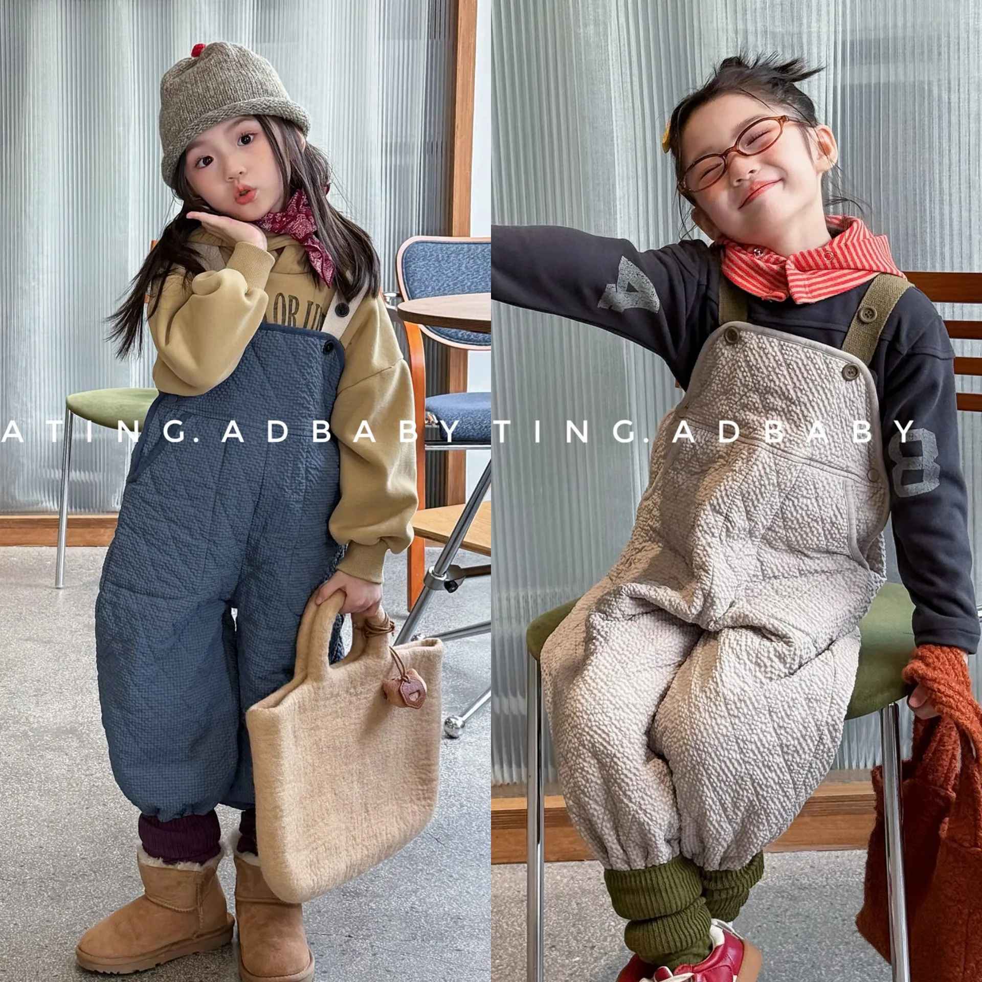 Korean Winter Kids Girls Strappy Pant Thick Warm Floral Print Infant Babys Girls Overalls Cotton Padded Toddler Girls Suspender