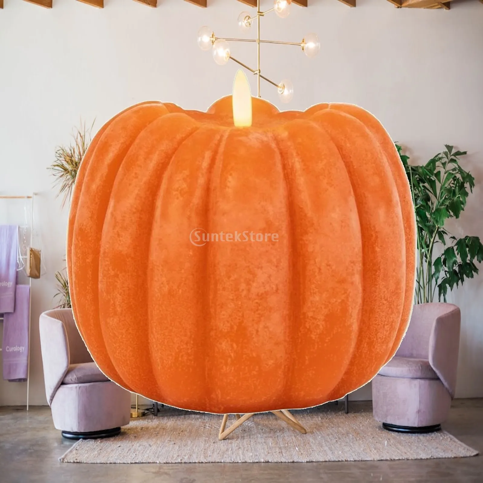 Warm Harvest Pumpkin Decorative Light with Remote Control and Flickering Bulb Battery Operated Ribbed Design for Autumn Table