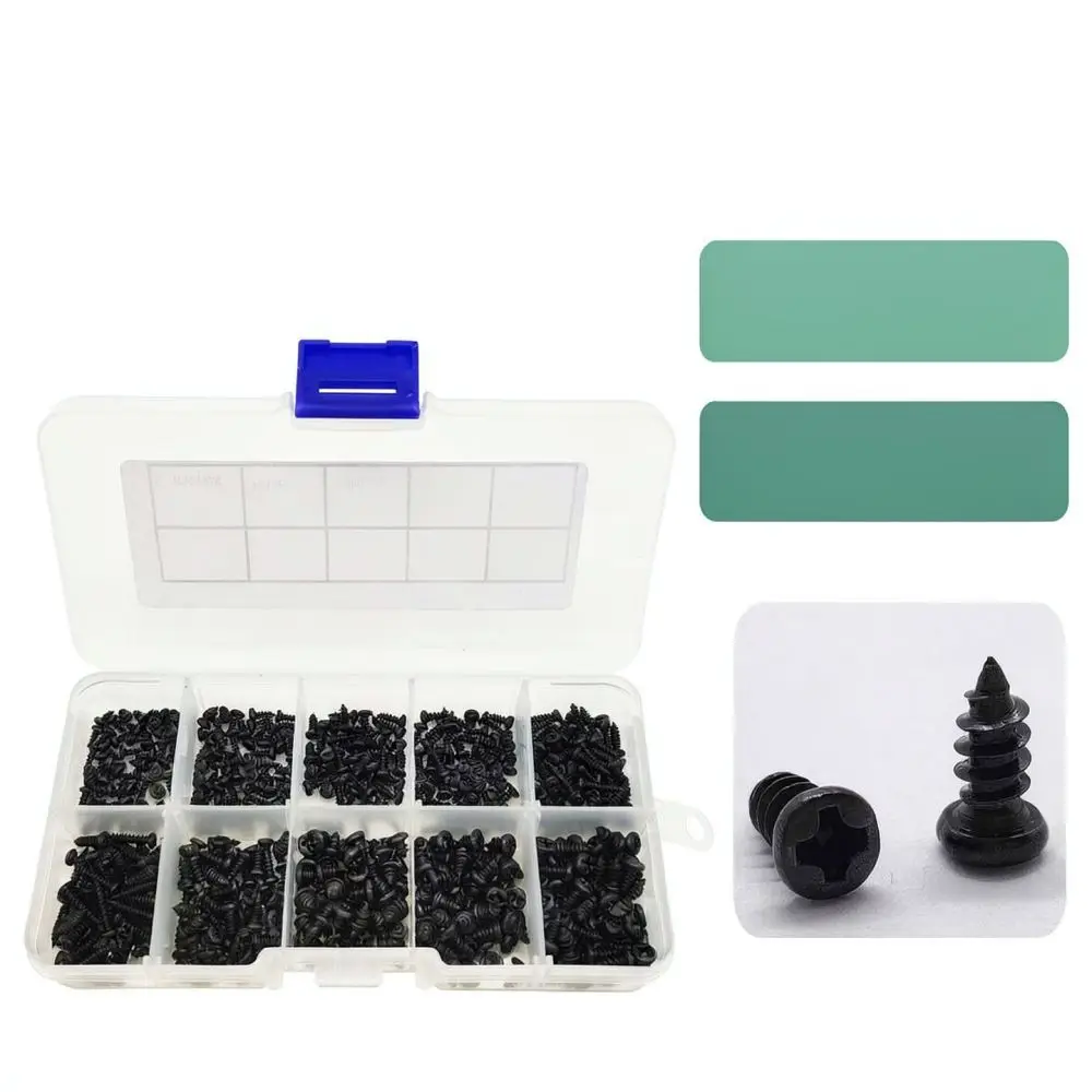 Carbon Steel Self Tapping Screws Set Pan Head Phillips Drive Assorted Sizes For Metal Plastic Wood Fastener Hardware Box Black