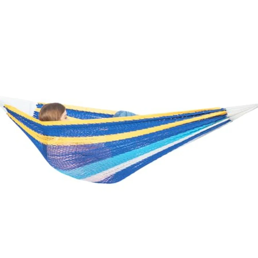 Hamaca maya tejida a mano, hamaca doble de cuerda gruesa y suave para exteriores e interiores, capacidad de 600 libras, resistente, incluye correa para árbol