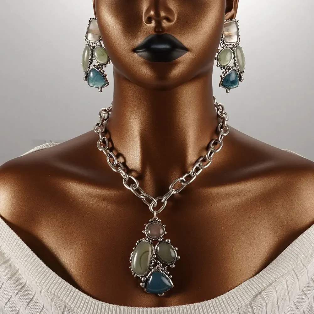 

Chunky Retro Women's Accessories Vintage Boho Coquette Necklace Fashion Y2k Party Earring Long Stainless Steel Jewellery Set