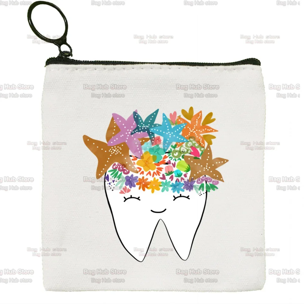 

Tooth And Dentist Wallets Canvas coin purse custompattern logo storage pouch canvas bag new coin bag key coin purse