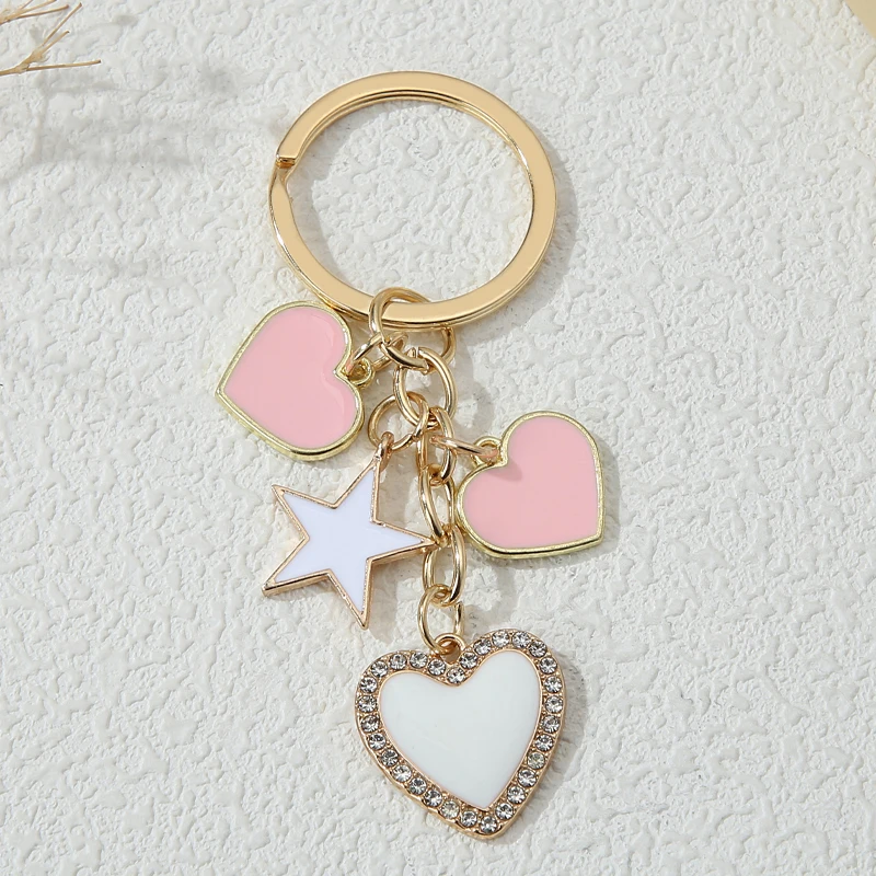Lovely Enamel Keychains Cute Love Romantic Glaring Hearts Star Key Rings For Women Girls Friendship Gifts Handbag Accessories