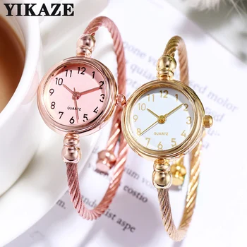 YIKAZE Orologi da donna Orologio da polso con cinturino in oro piccolo Orologio da polso al quarzo da donna retrò in acciaio inossidabile Orologio da polso alla moda