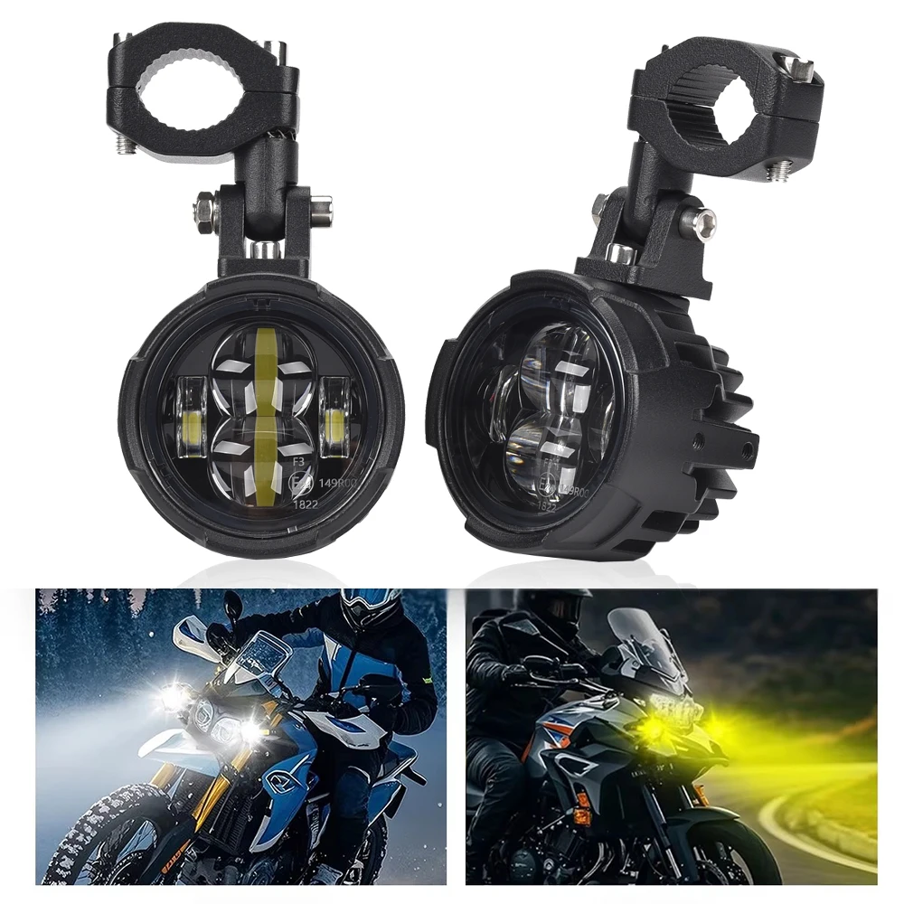 Pair 100W Motorcycle Headlight Fog Lights Led Auxiliary Driving Light Spotlight Headlamp Dual Color Flasher Farol Moto Fog Lamp.