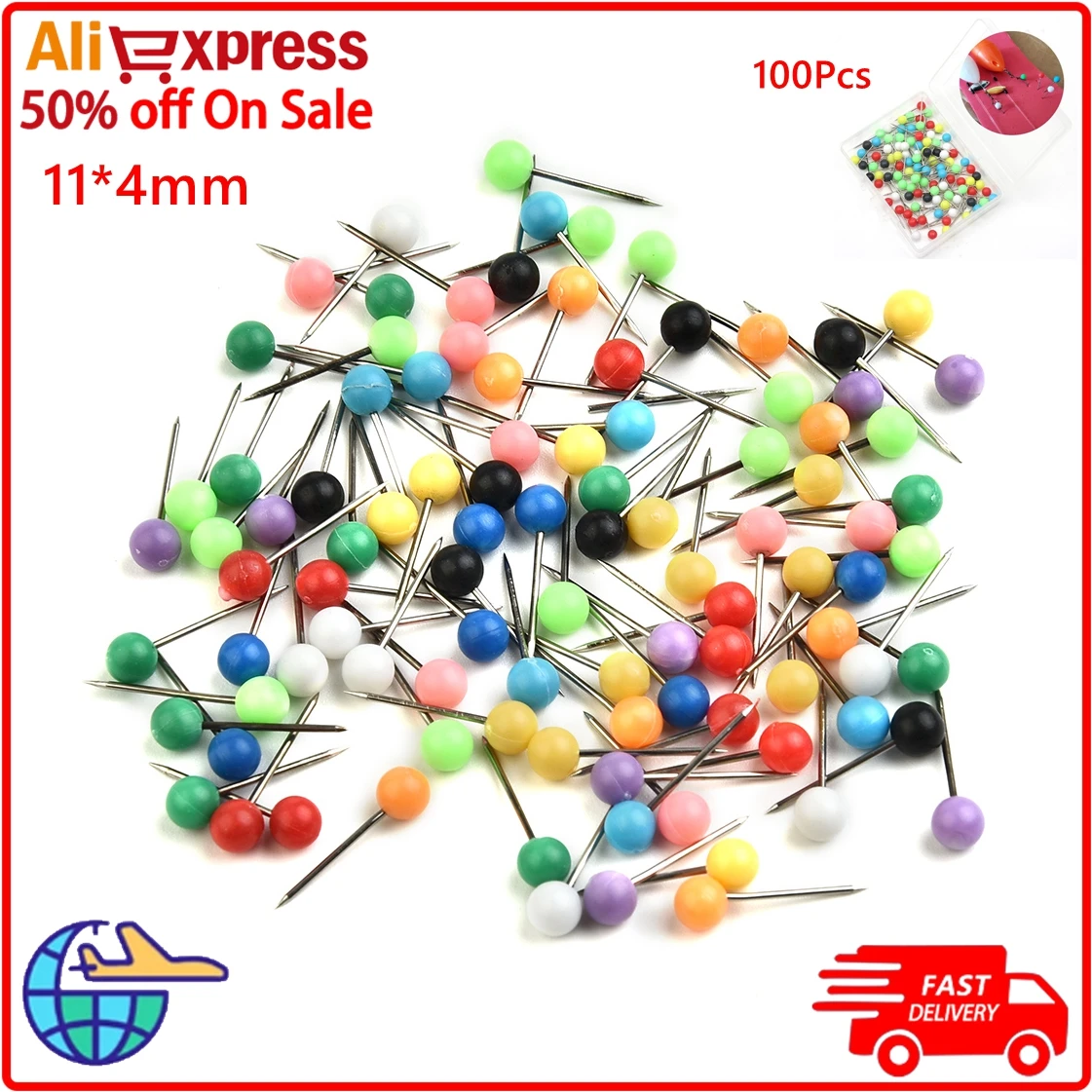 100 Pcs Rig Safe Spare Pins Carp Fishing Rigs Box Line Winder Pin Round Head Multi-Color Fishing Pin Tackle Accessory Gear