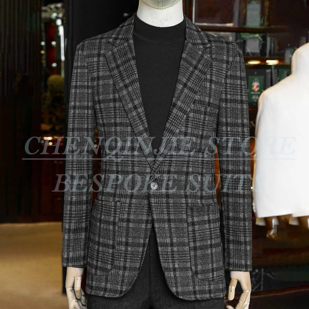 

High-End Men's Blazer Suits Fashion Plaid One-Button Notch Lapel Slim Fit 1 Pcs Jacket Outfits Customzied Classic Male Clothing