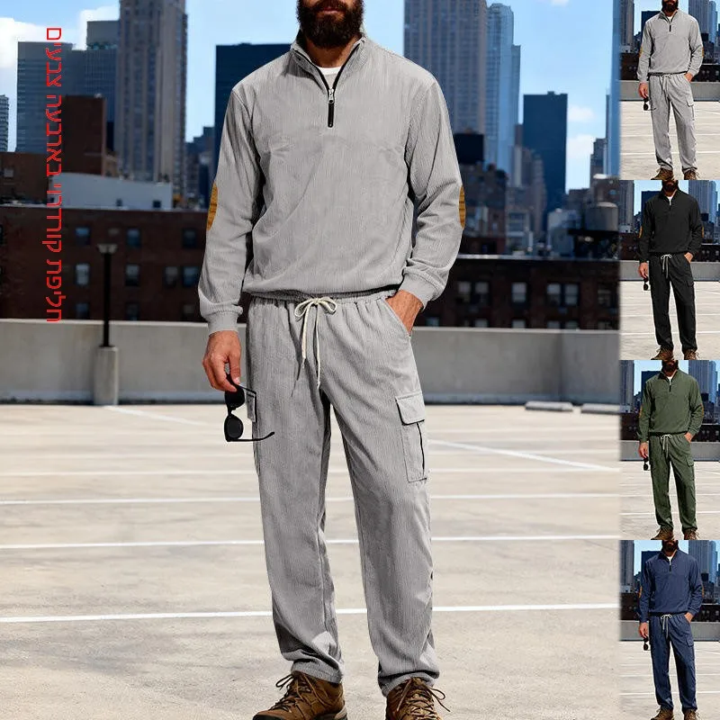 

Новый комплект в американском стиле: свободный рабочий костюм из вельвета на молнии, весна-осень, удобный, с длинными рукавами и брюками