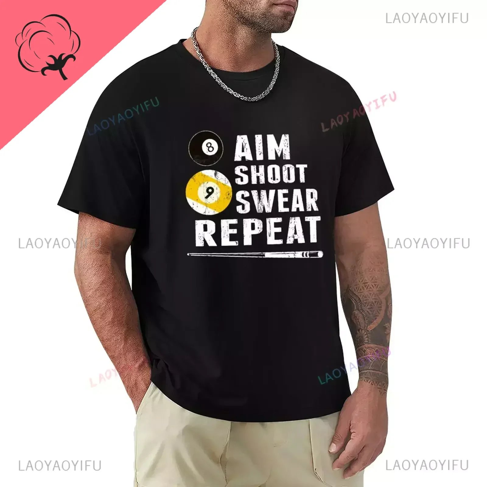 Fun Billiards Player Aim Shoot Swear Repeat Billiards T-shirt, Billiards Player T-shirt 100%Cotton