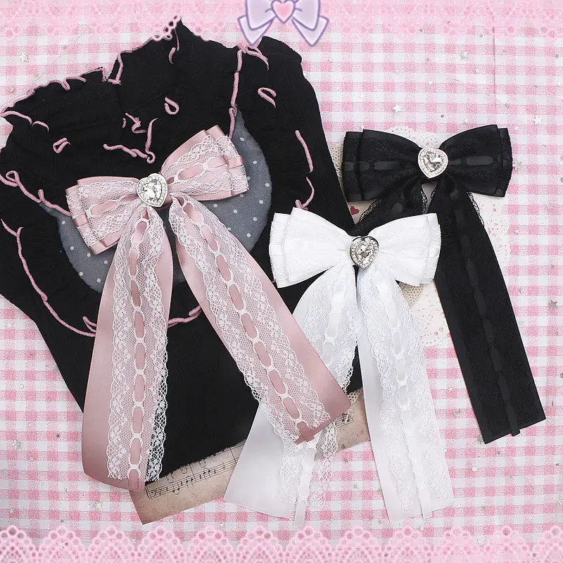 

Кружевная лента-жабо, бант ручной работы, аксессуар в стиле Харадзюку Лолита, готический воротник Y2K, милый стиль Кавай, украшение для нежной девушки