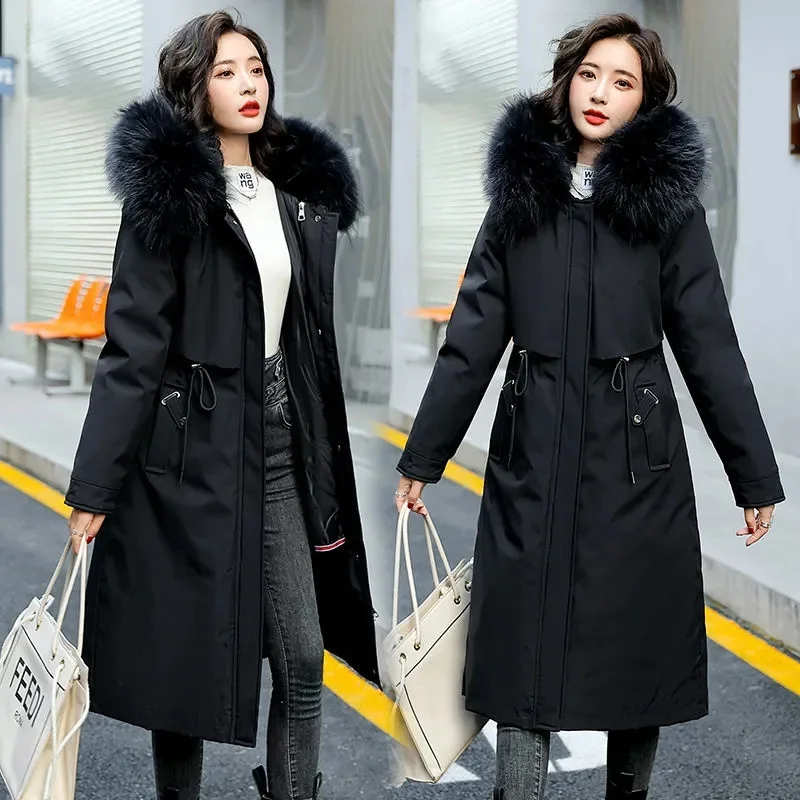 Women Parka Fashion Long Coat Wool Liner Hooded Parkas 2023 New Winter Jacket Detachable Fur Collar Warm Snow Wear Padded Clothe