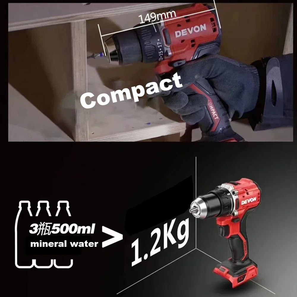 Devon Cordless Electric Drill Max 90Nm 1800rpm Dual Speed Brushless 5203 20v Torque Adjustable Universal Flex Battery Platform