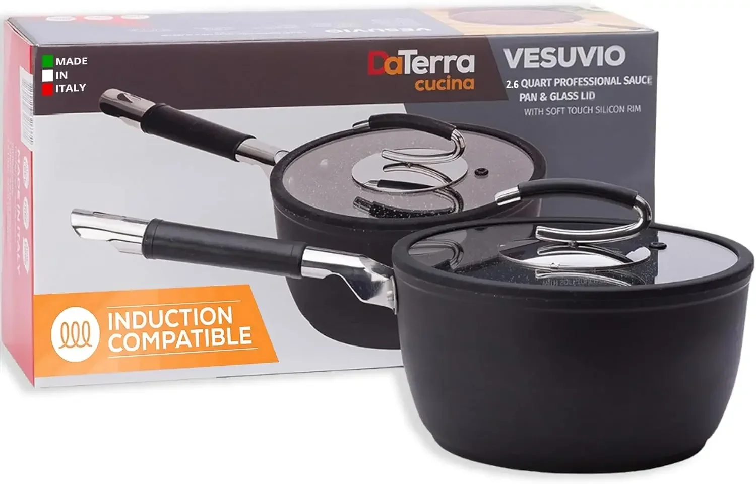 - 2.6 Qt Nonstick Ceramic Saucepan with Lid – Induction Compatible Cooking Pot, Nonstick Ceramic Sauce Pan for Soup, Pasta, Milk