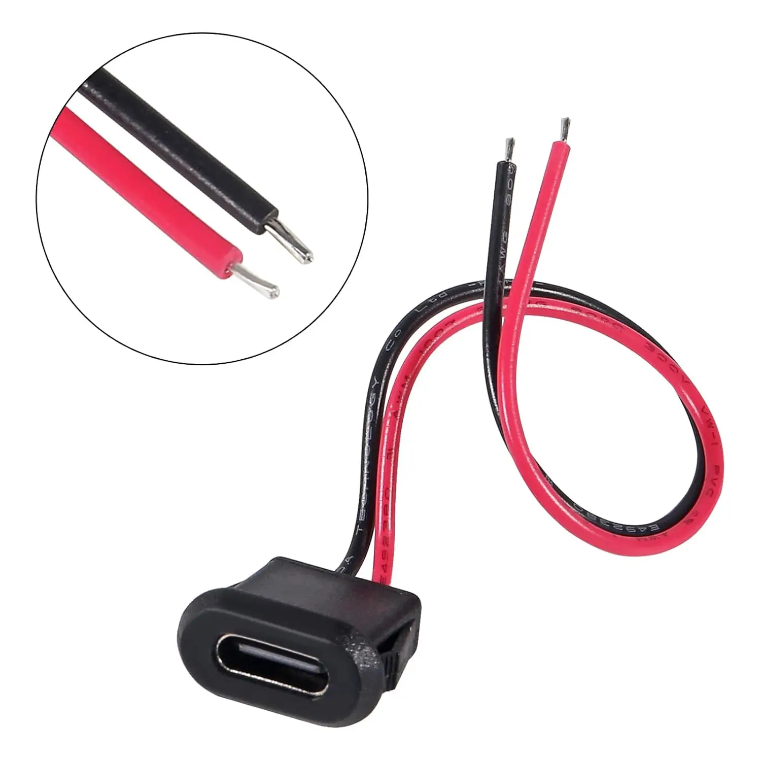 30pcs Type-C Female Chassis Waterproof 2P Solder Wire Type USB C Pigtail Cable Extension Power Cable USB-C Plug to Bare Wire