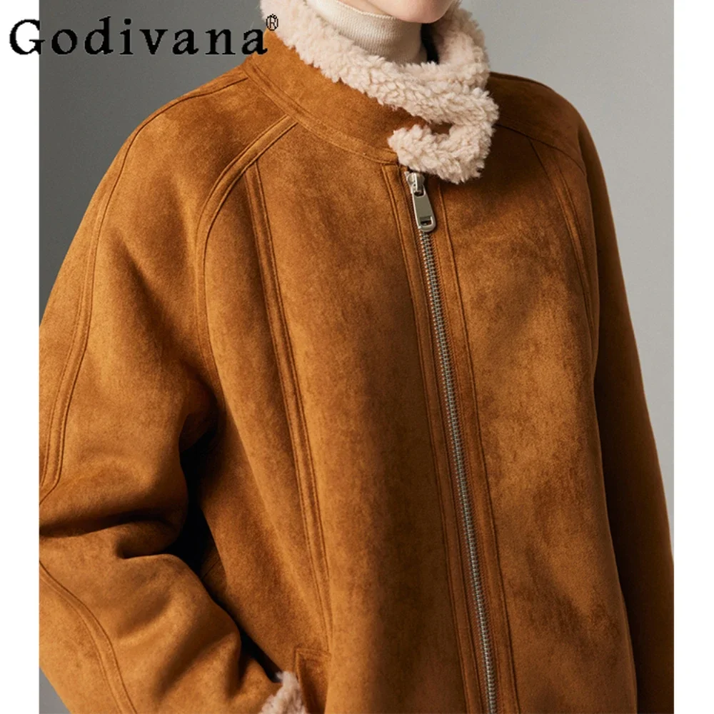 Fur Integrated Lamb Wool Coat Women's Design Sense Stand-up Collar Locomotive Fur Coat Winter