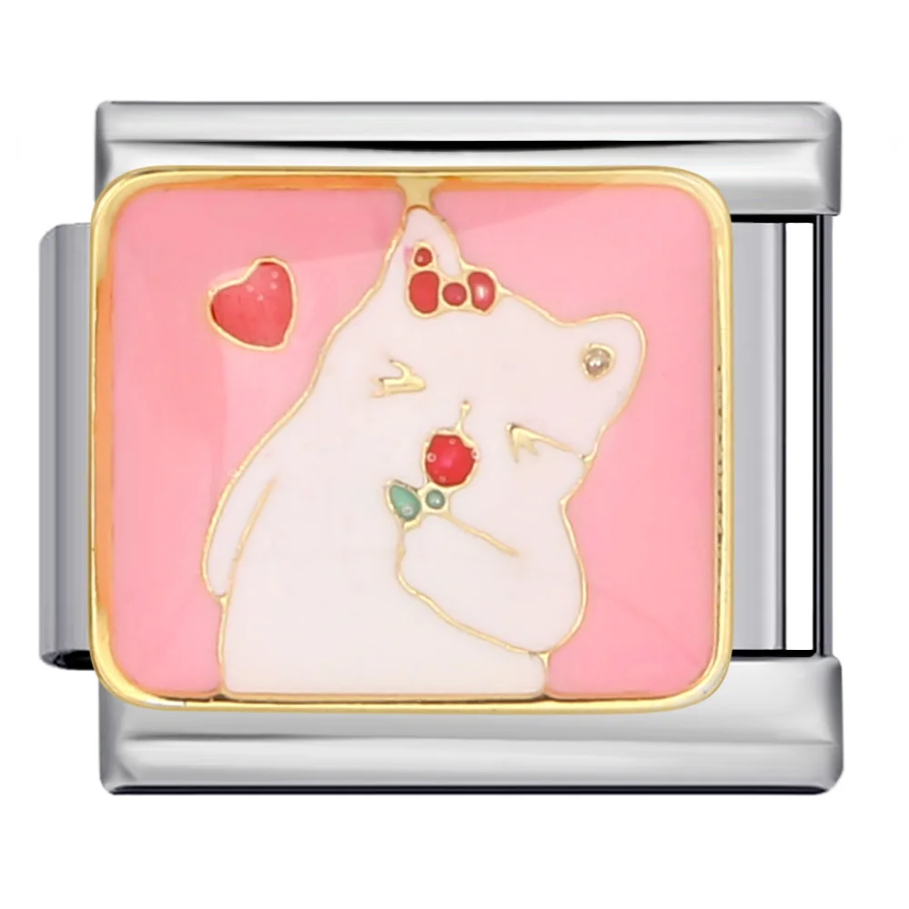 Cute Pink Cat Puppy Cow Animal Italian Charm Links Fit 9mm Stainless Steel Bracelet Jewelry DIY Making Jewellry For Gift