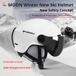 MOON-Skiing Helmet with Integrally Molded Goggles, PC and EPS Outdoor Sports, Ski Snowboard and Skateboard