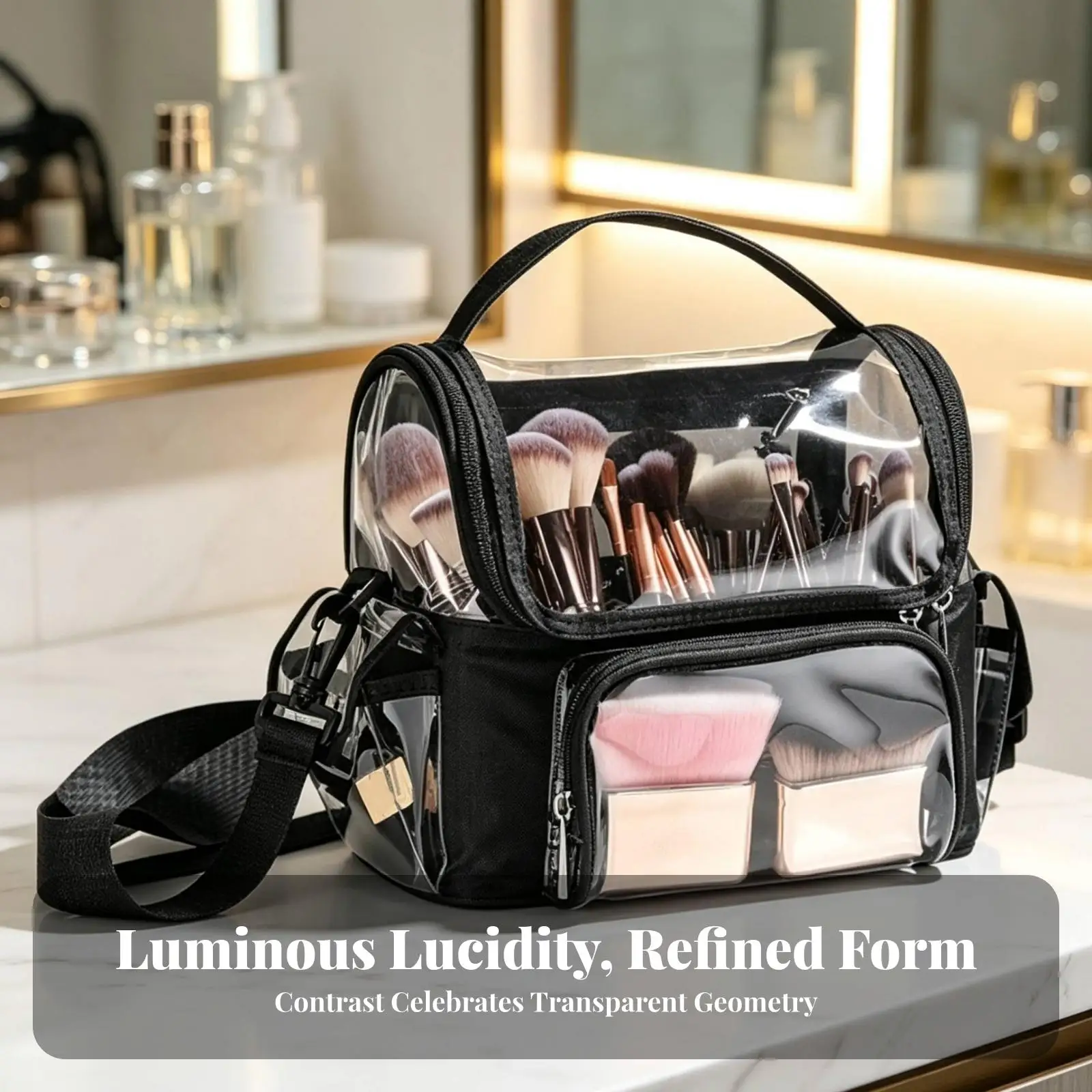 Container Sturdy Clear Cosmetic Bag with Shoulder Strap for Travelers