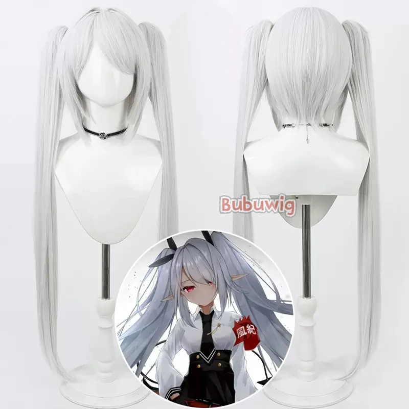 Bubuwig Synthetic Hair Shiromi Iori Cosplay Wigs Blue Archive Shiromi Iori 100cm Long Silver White Ponytail Wig Heat Resistant