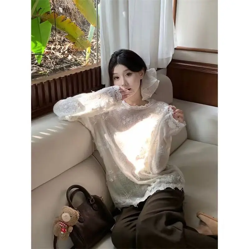 เสื้อสเวตเตอร์ เสื้อจั๊มเปอร์ เสื้อพูลโอเวอร์ ผู้หญิง สีสันสดใส ผ้าฝ้าย ลายภาพลวงตา สองชิ้น ใส่ได้ทุกวัน สไตล์ BF Y2K ทันสมัย เหมาะกับการเดินทาง ฤดูใบไม้ร่วง แฟชั่น ทันสมัย ทรงพอดีตัว