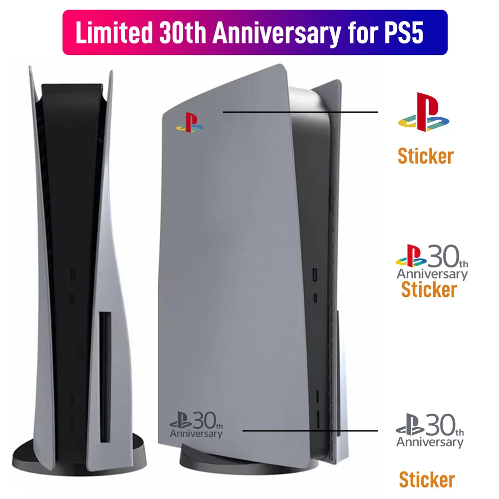 한정판 30 주년, PS5 팻 페이스 플레이트 비닐 로고 스티커, 플레이스테이션 5 슬림 콘솔 커버 페이스 플레이트 쉘 교체 