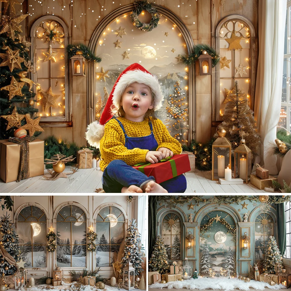 

Christmas Palace Backdrops Photography Interior Xmas Tree Gifts Winter Scene Adults Baby Portrait Family Party Photo Background