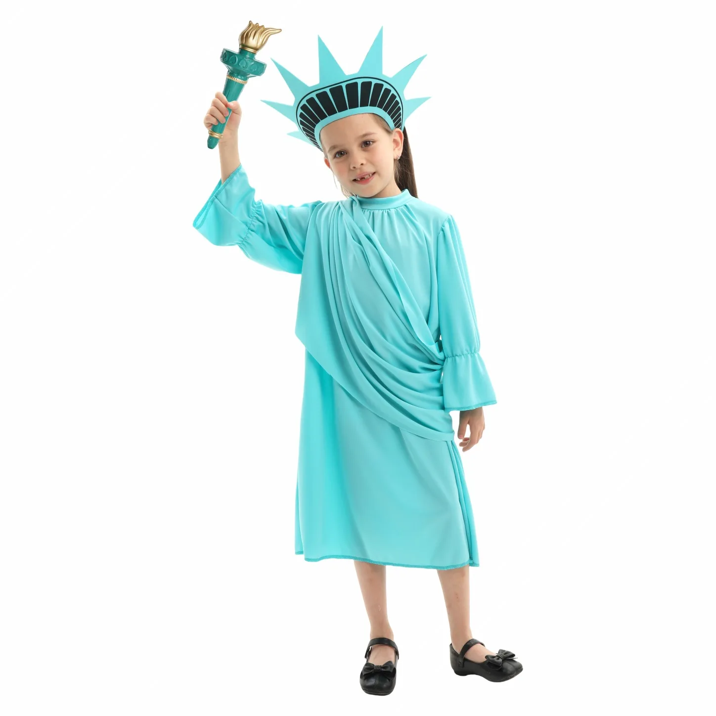 

Girls Statue of Liberty Costume Child Patriotic USA Lady Liberty Halloween Fancy Dress Up Kids Clothes Clothing Set