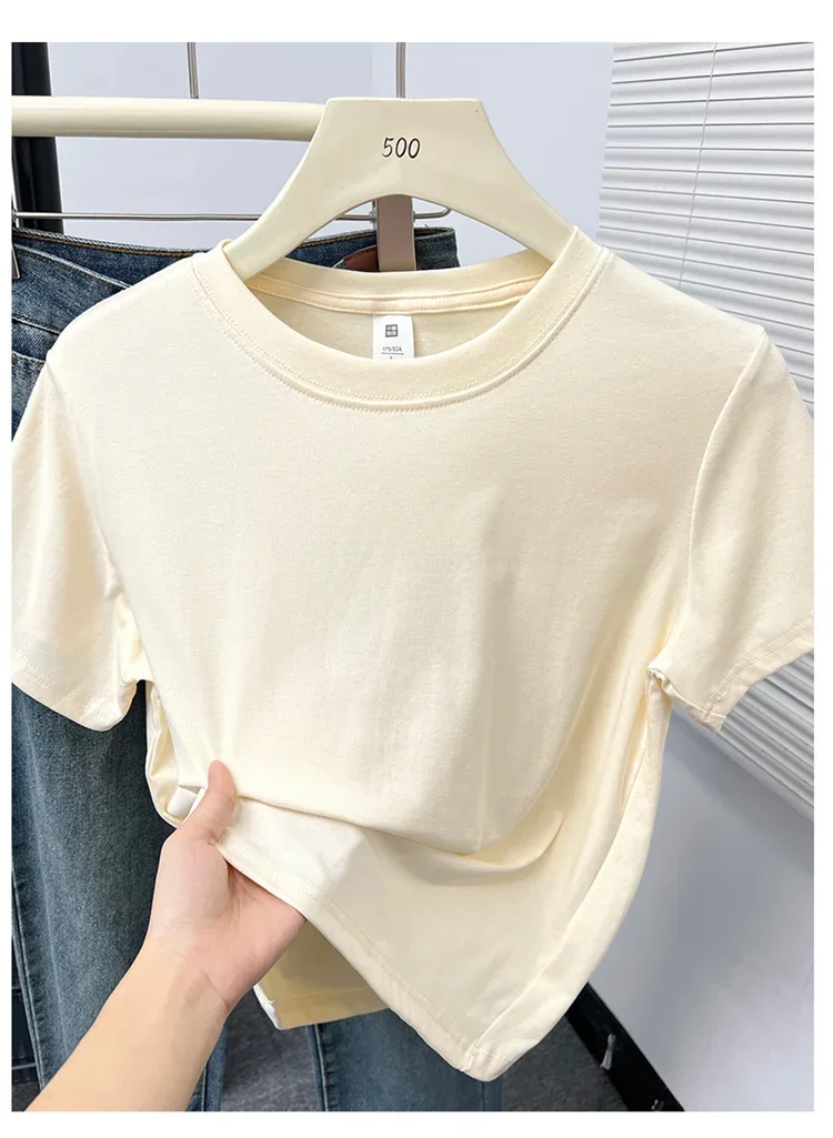 2026 Sommer Neue Hochwertige Lässige T-Shirts Sexy Kurzarm Modischer Trend Einfarbige Damenkleidung Y2k Tops – Detail 17