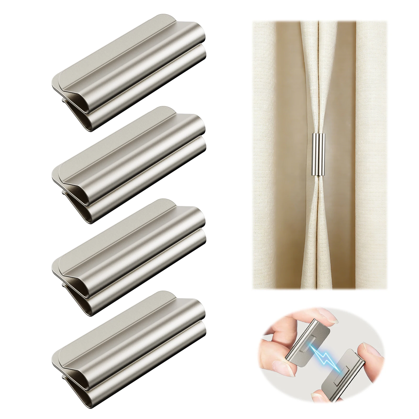 Magnetic Curtain Clips, Drill-Free Fasteners. Powerful Magnetic Hold Design. Suitable for Living Room and Bedroom Curtains