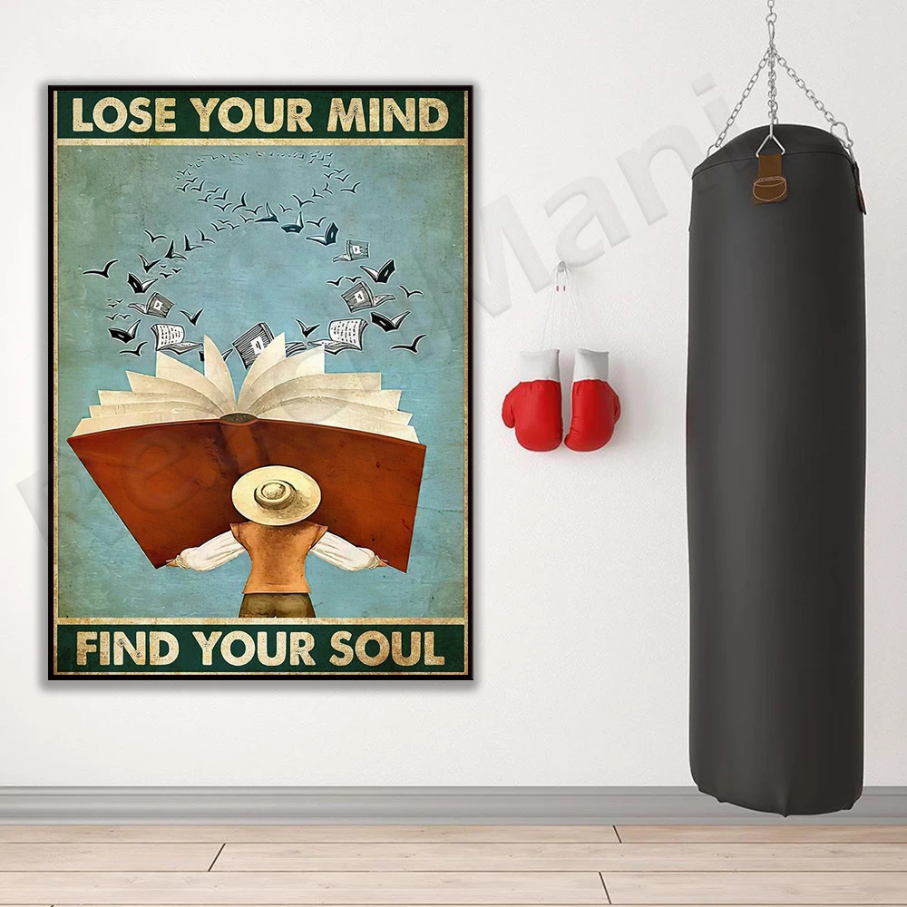 Love Reading Book Poster, Lose Your Mind Find Your Soul Vintage Poster, Bookworm Gifts, Book Lovers Poster, Reading Wall Art