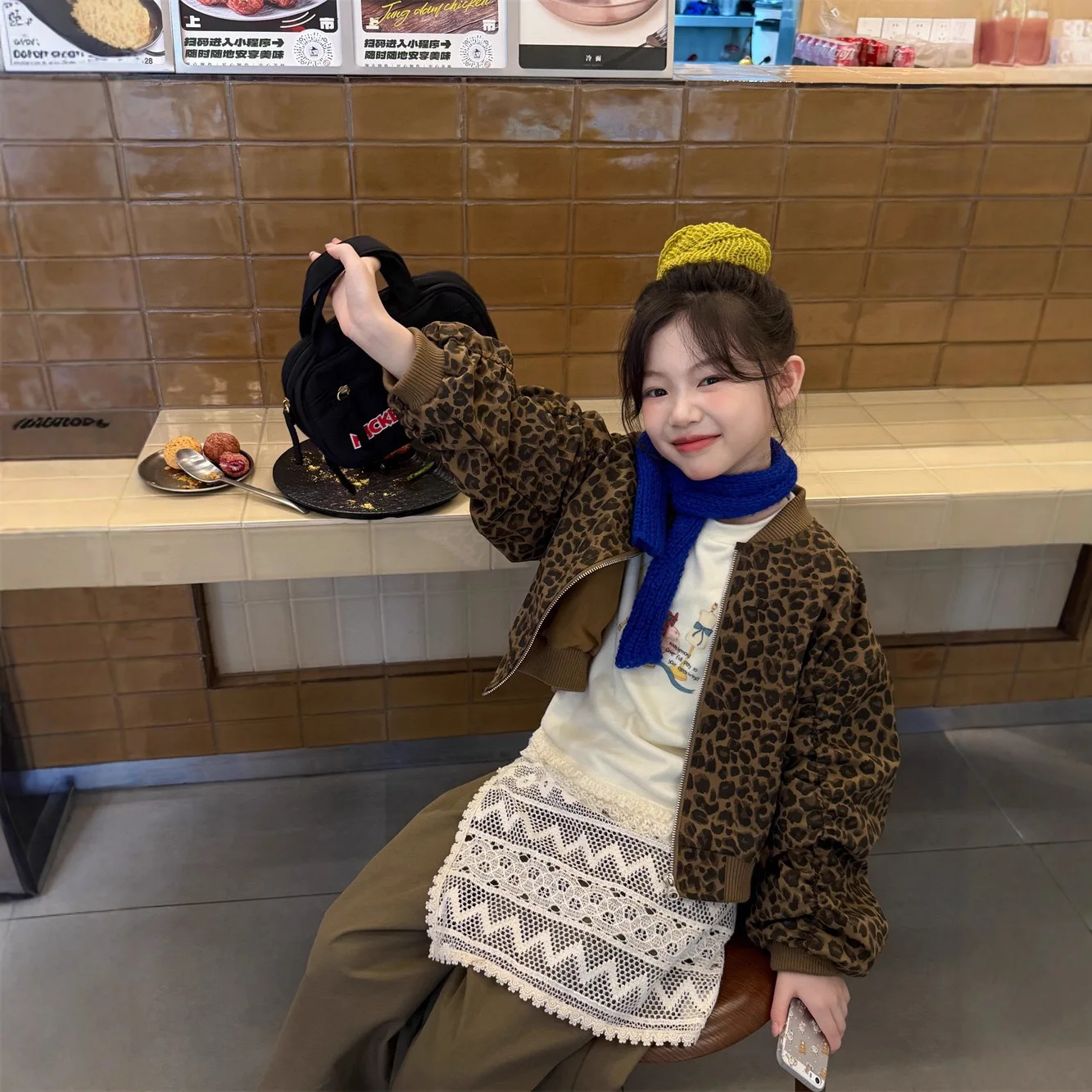 

Girls Coat 2025 Autumn New Korean Version Leopard Print Coat Fashionable Casual Baseball Jacket Daily Wear