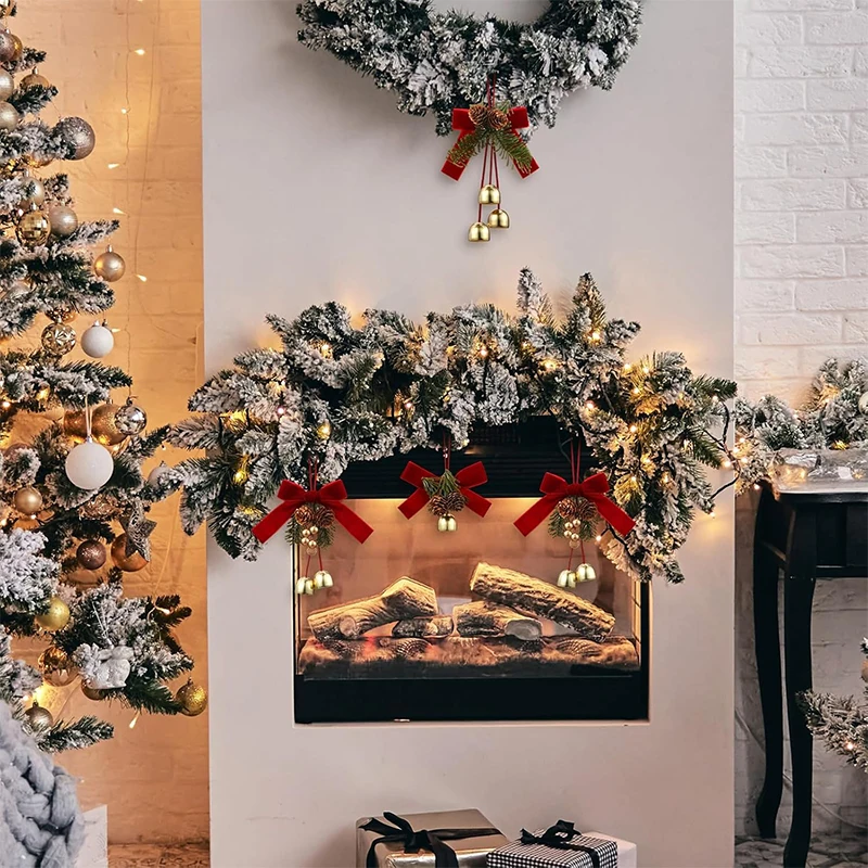 1/2 Stück Weihnachtsglocken Türhänger Ornament Samtschleife Tannenzapfen Glockenanhänger für Weihnachtsdekoration 2026 Neujahrsgeschenke – Detail 7