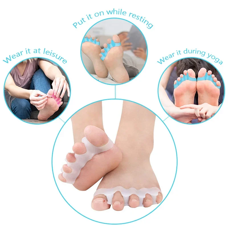 

2Pcs=1Pair Toe Separators Stretchers Correct Foot and Bunion Pain Pain Relief Foot Care Soft Gel Straightener Spacers 5 Colors