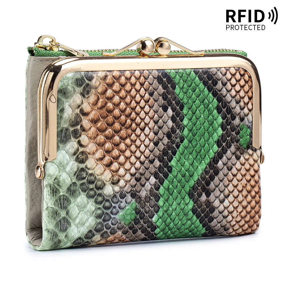 2026 New Short Genuine Leather Wallet Card Holder Real Cow Leather Purse Women Mini Serpentine Pattern Cowhide Clutch Bag Wallet